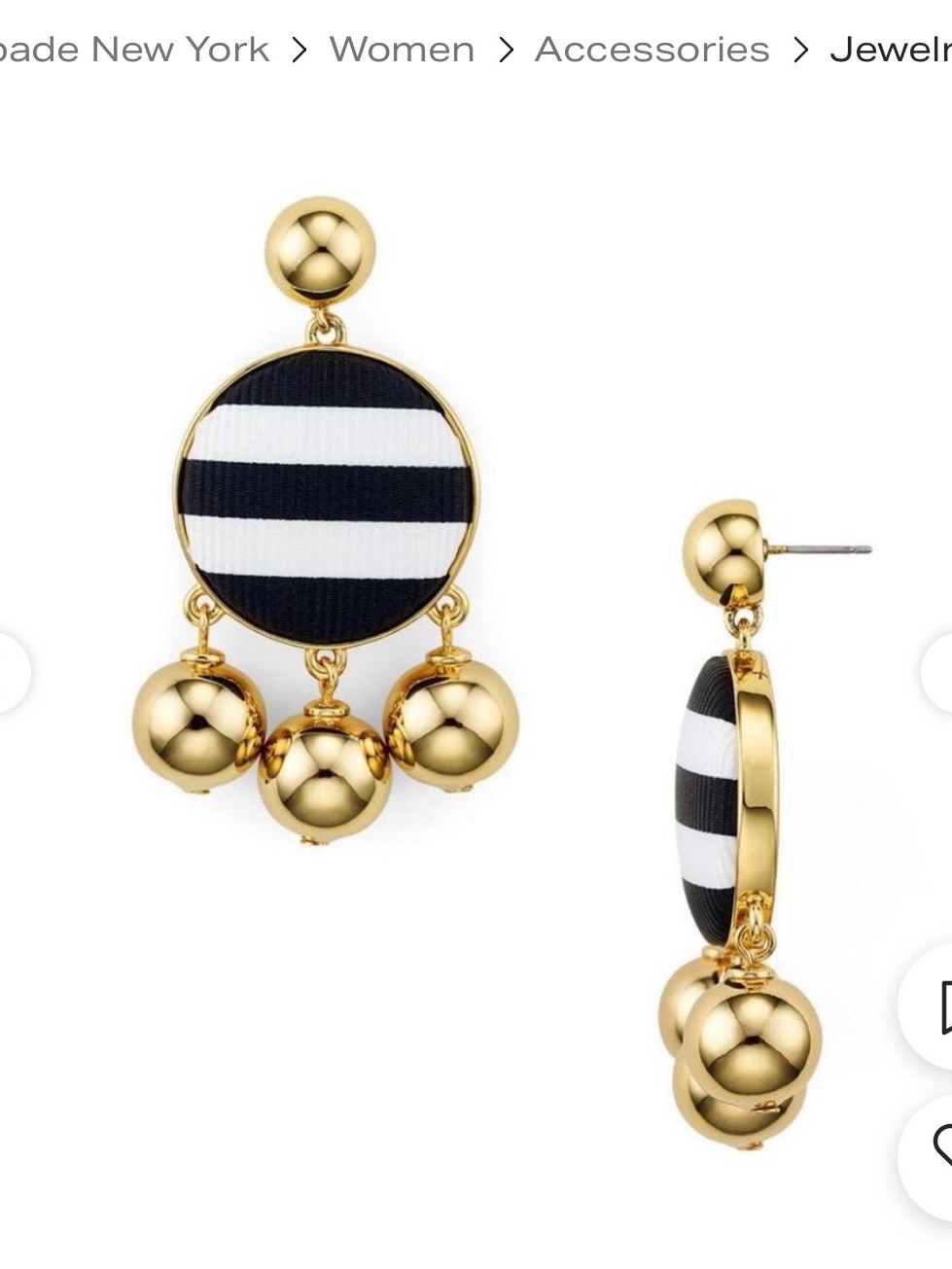 Kate Spade Gold-Tone Black And White Striped Drop Earrings